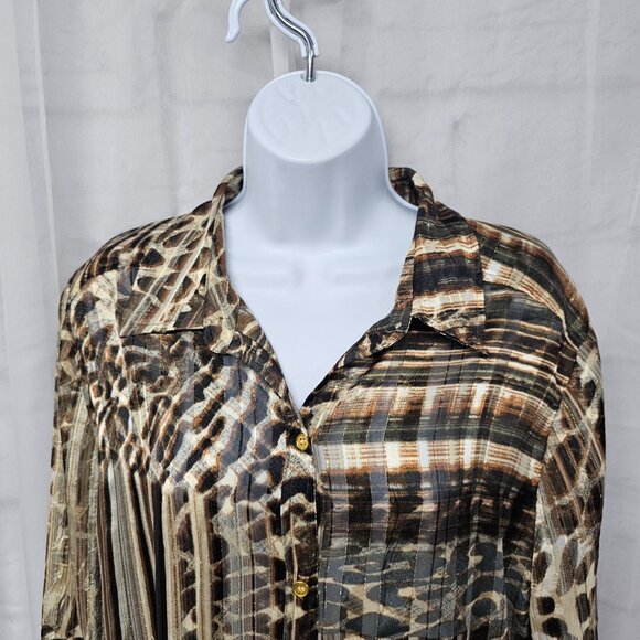 Chico's Brown Button Down Leopard Tunic Metallic Sheer Mobwife 2 (L) - Picture 2 of 12